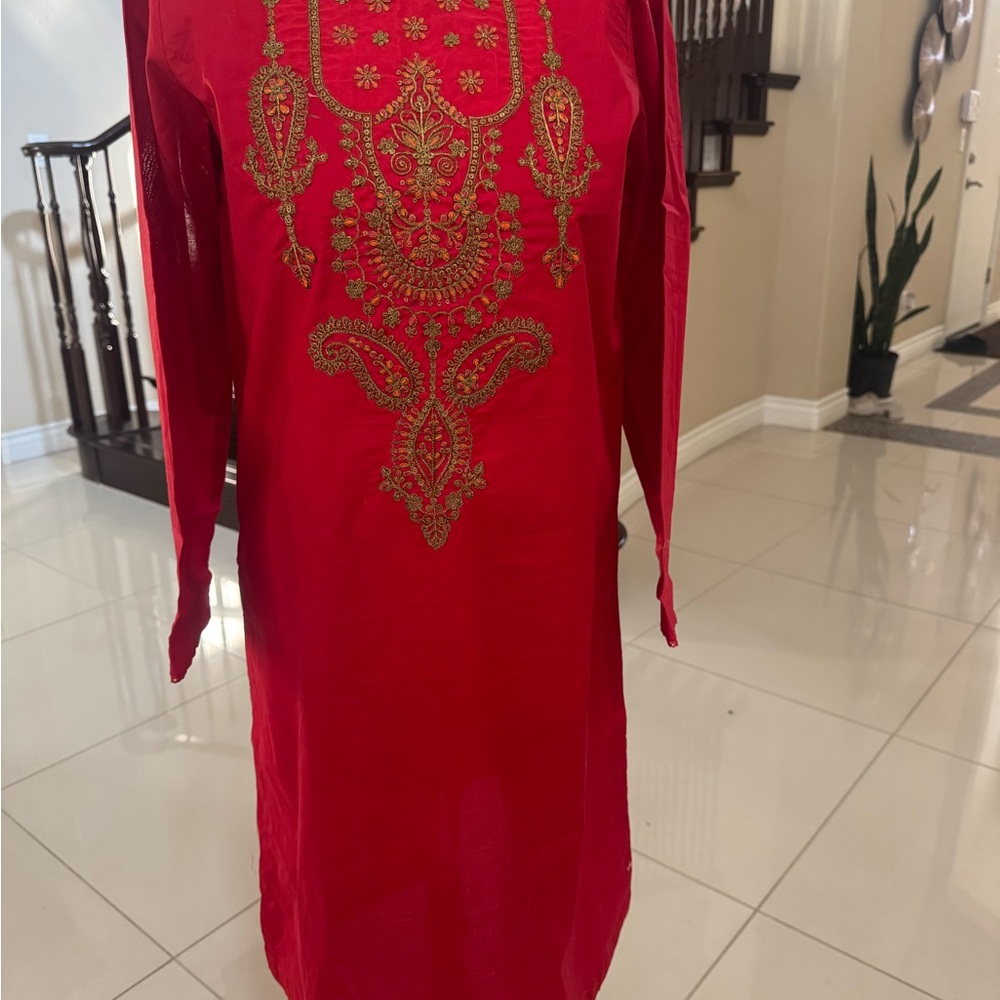 Asim jofa Elegant Red Kurta with Gold Embroidery with pants